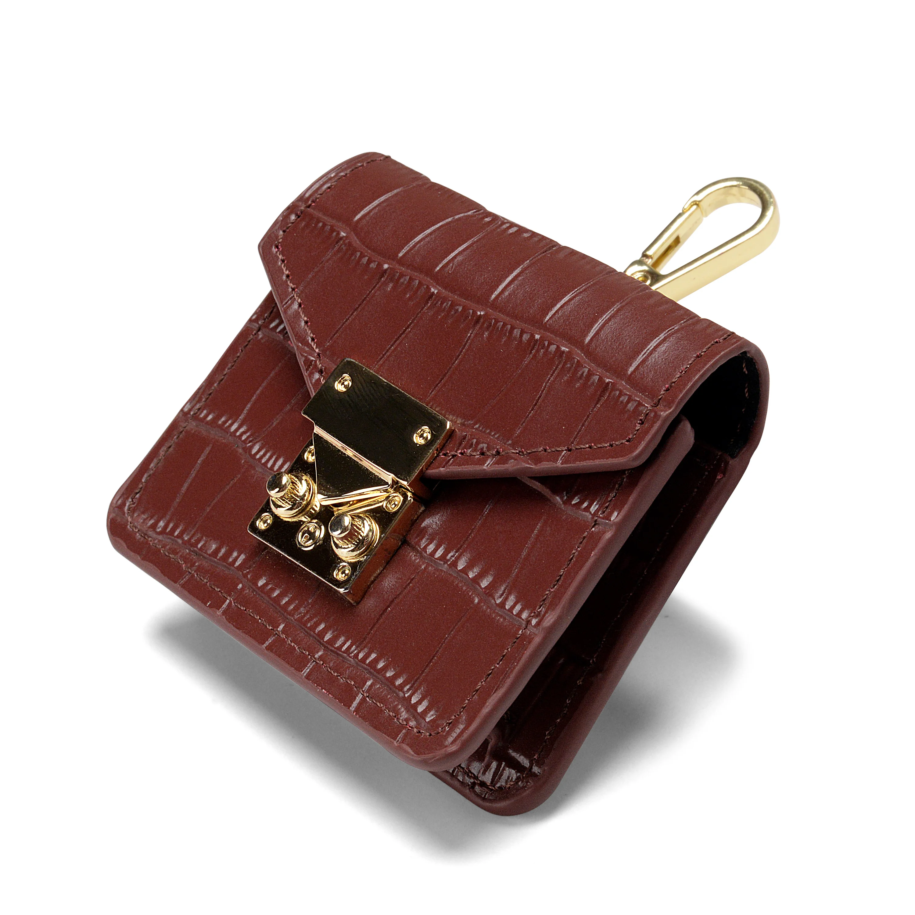 Brown Crocodile Pattern Leather Wallet 3 Piece Set With Wallet Headphone Cover and Watch Band Birthday Purse Gift Set