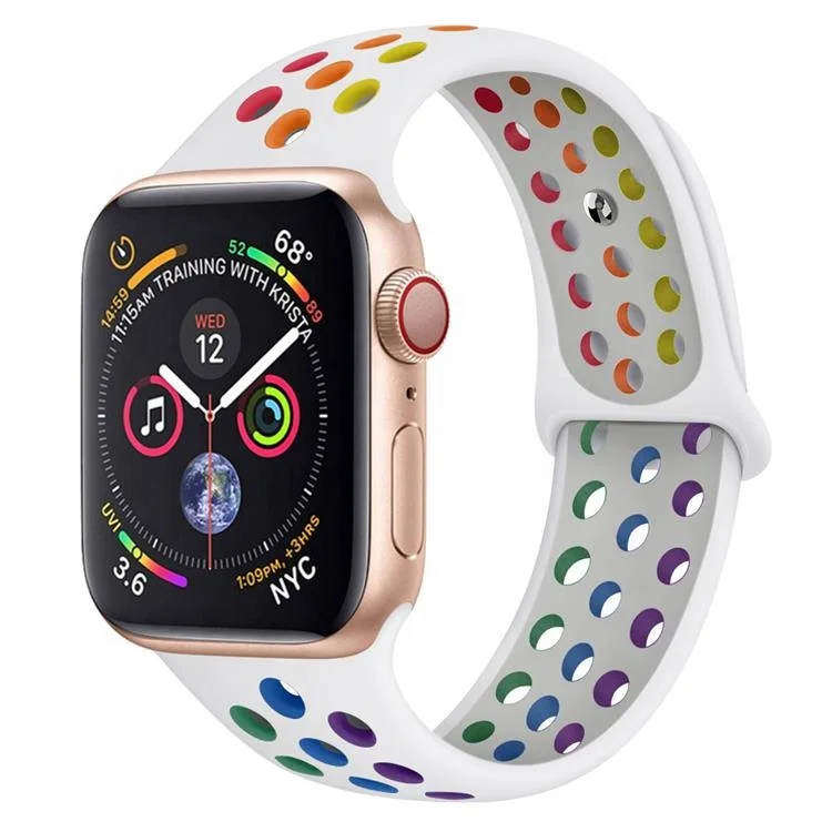 Новый двойной Радужный Цветной силиконовый пористый ремешок для часов Apple Watch яркий браслет