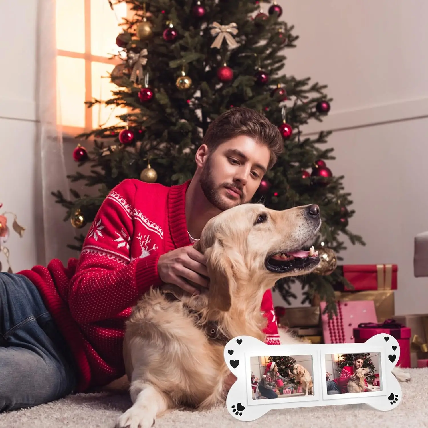 Wood Dog Picture Frame Two Collage Design MDF Material Iron Metal Silk Screen Printing Gift for Dog Lovers