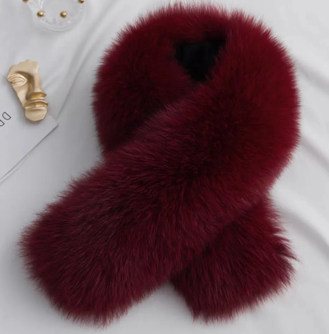 CX-S-25B Fluffy Ladies Elegant Outwear Accessory Women Winter Warm Real Fox Fur Scarf