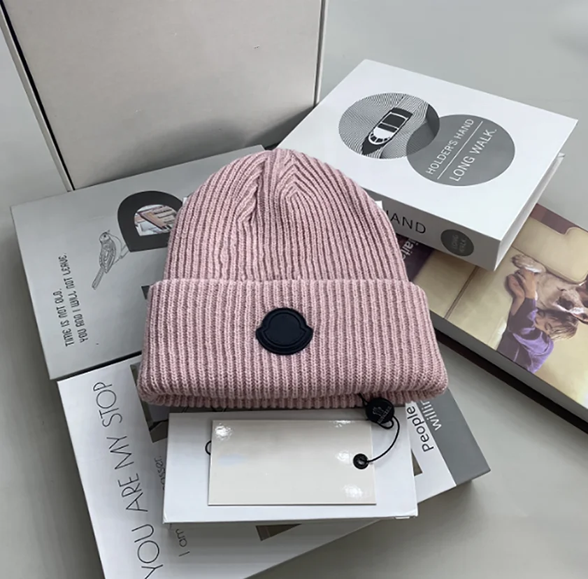 MONCL casual soft hat men women knitted plain original quality windproof Outdoor fashion double-layer wool hat