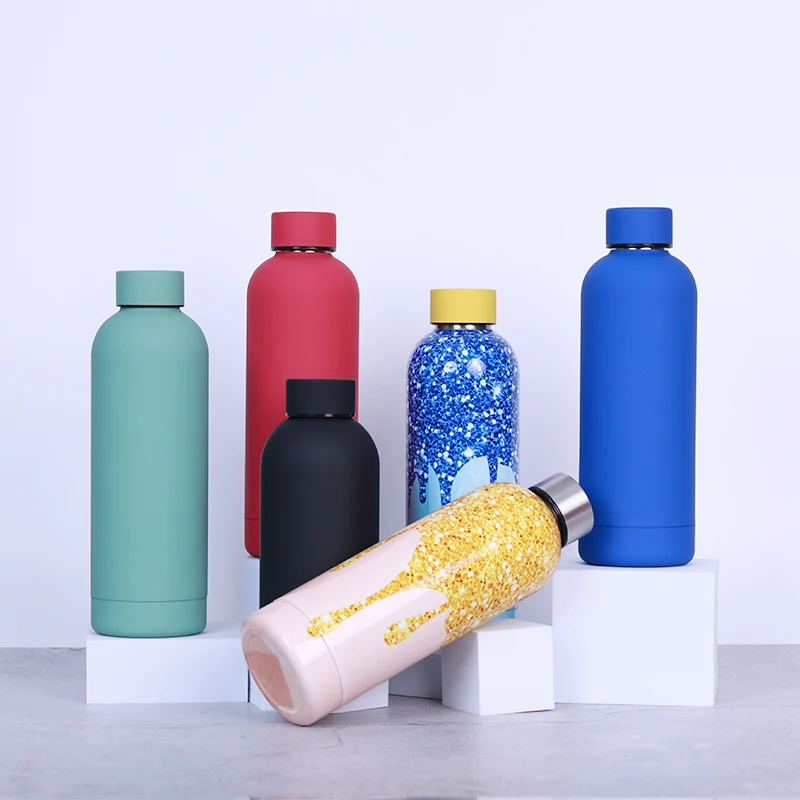 Custom Logo 500ML Double Wall 18/8 Stainless Steel Portable Thermos Cup Frosted Soft Rubber Coated Outdoor Sports Water Bottle