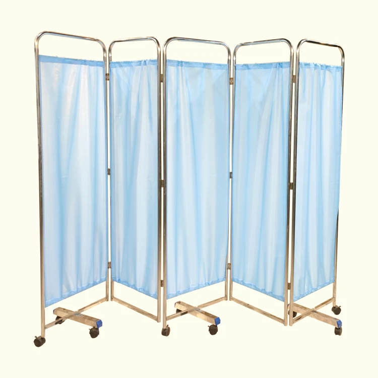 Wholesale price hot sales foldable stainless steel frame hospital ward nursing 5 panel folding screen