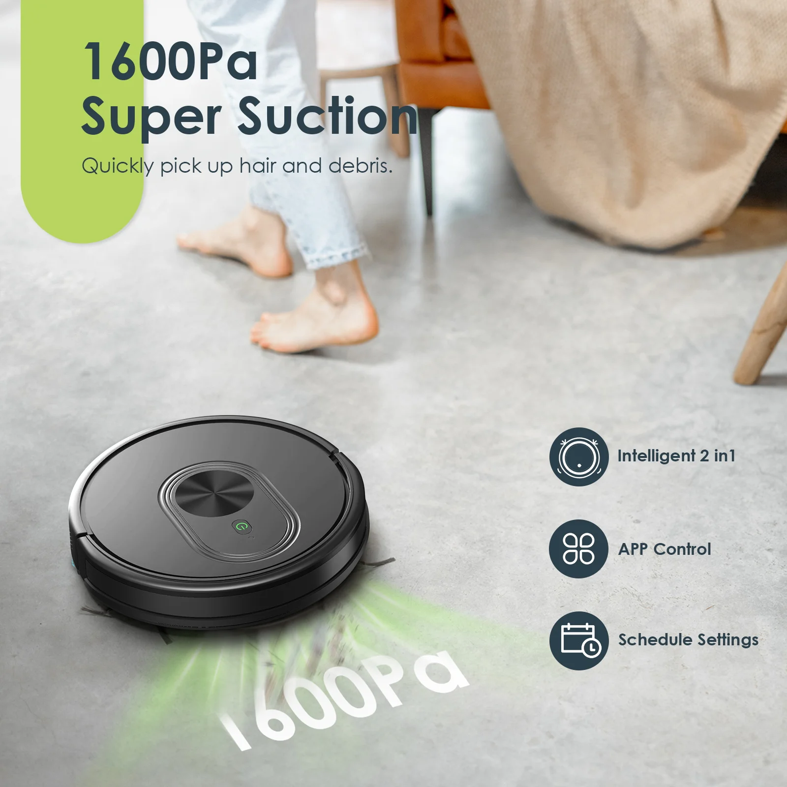 Aspiradora Robot Vacuum and Mop Combo 3 in 1 Mopping Robotic Vacuum with Schedule App/Bluetooth/Remote Robot Vacuum Cleaner