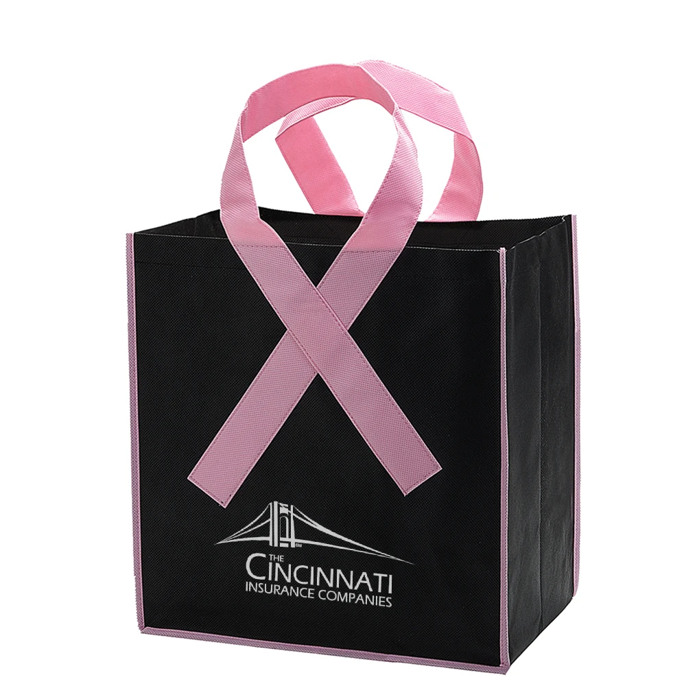 Branded Fight Against Breast Cancer Go Pink Recycled Non-woven Grocery Shopping Bag