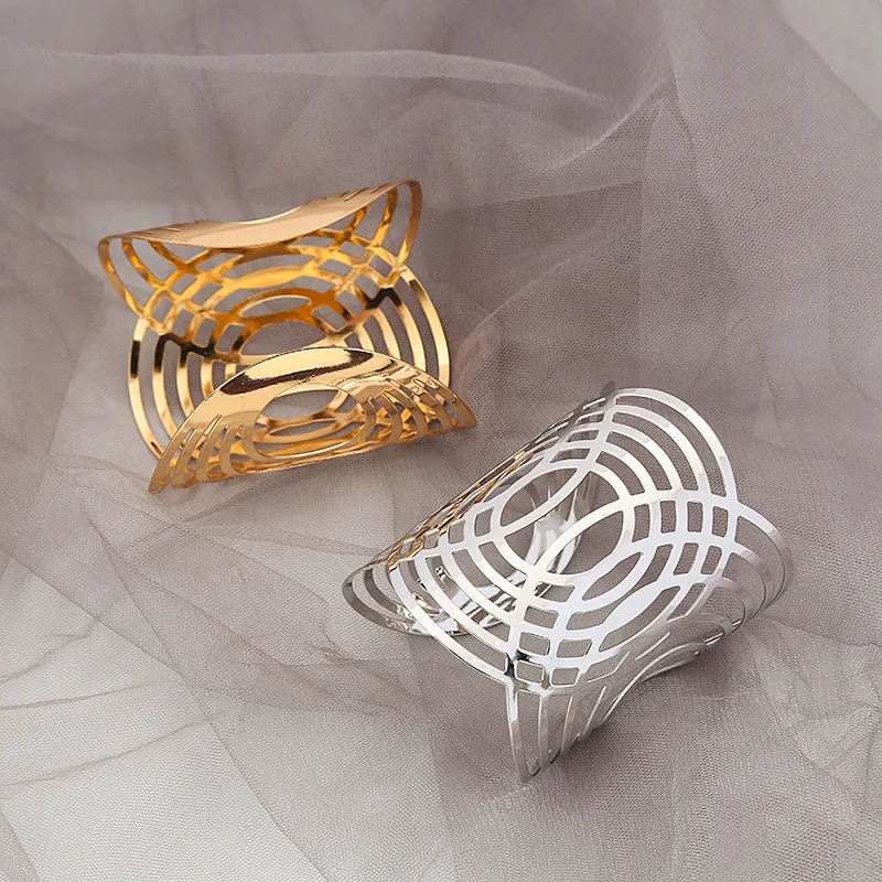 Bracelet Open Bangle Women European American Exaggerated Jade Wide Metal Electroplated Polished Surface