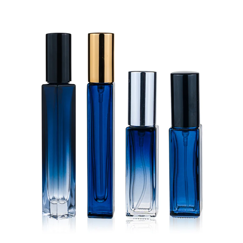 Gradual Blue Perfume Bottle 8ML 10ML Round And Square Shape Perfume Glass Bottle  With Mist Spray Cap
