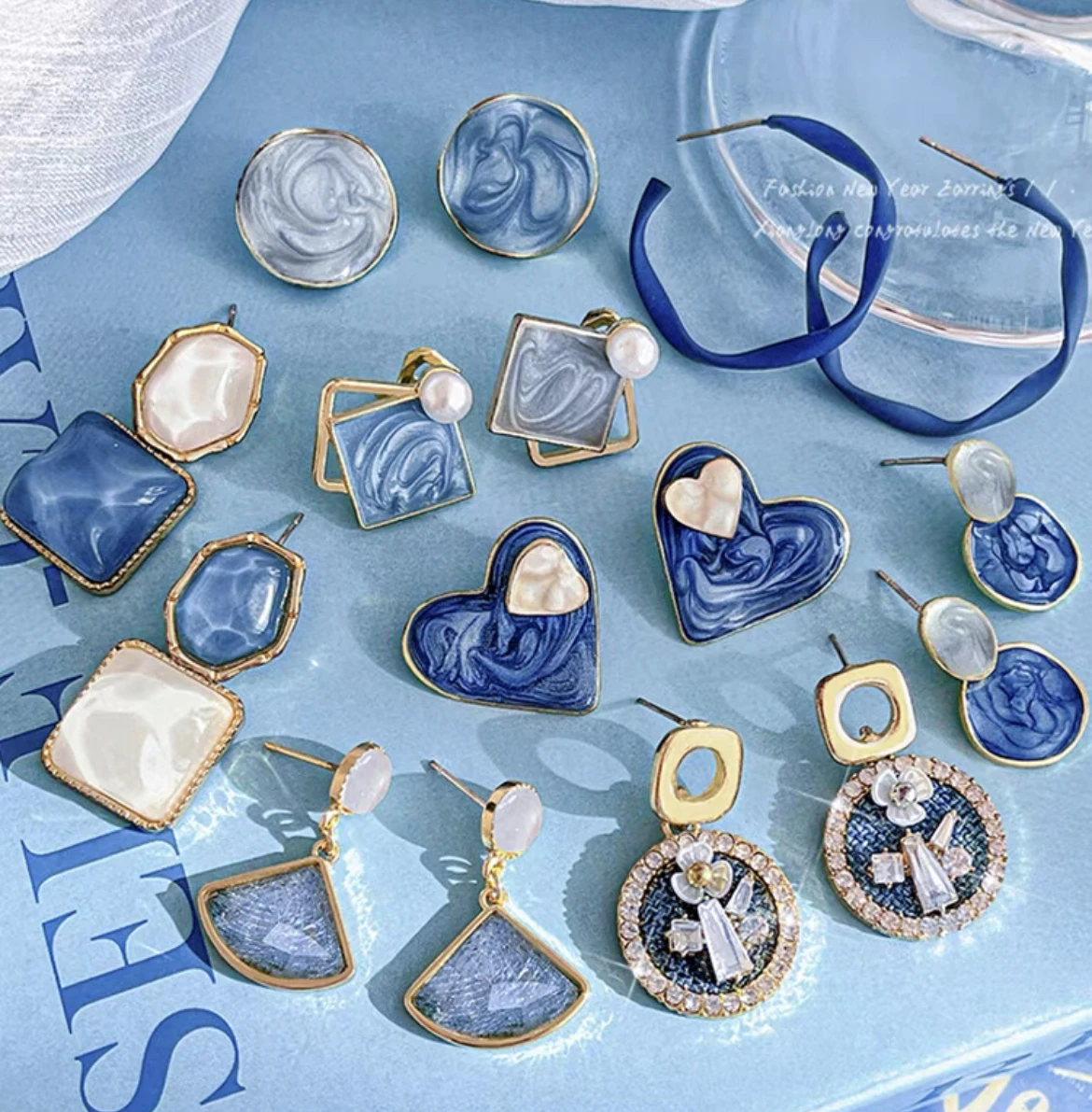 New arrival autumn and winter Dripping oil Blue stud earrings S925 silver needle love earring for women