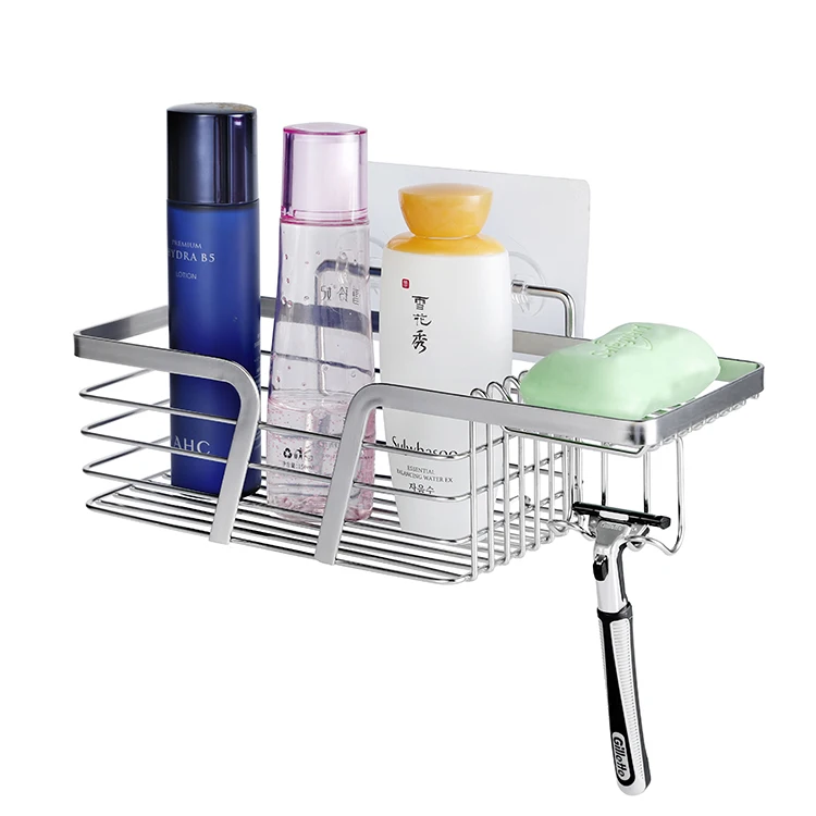 self adhesive wall mounted storage shelf bathroom rack with 2 clothes hook