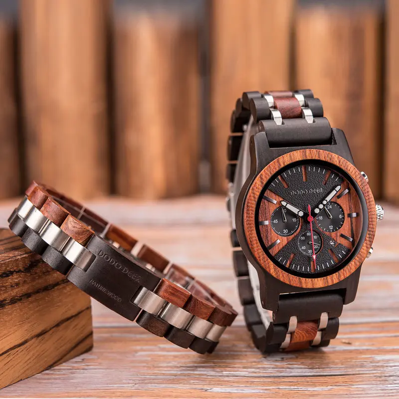 DODO DEER Popular bewel wooden watch Genuine Wood wood wristwatches in quartz watch For Men