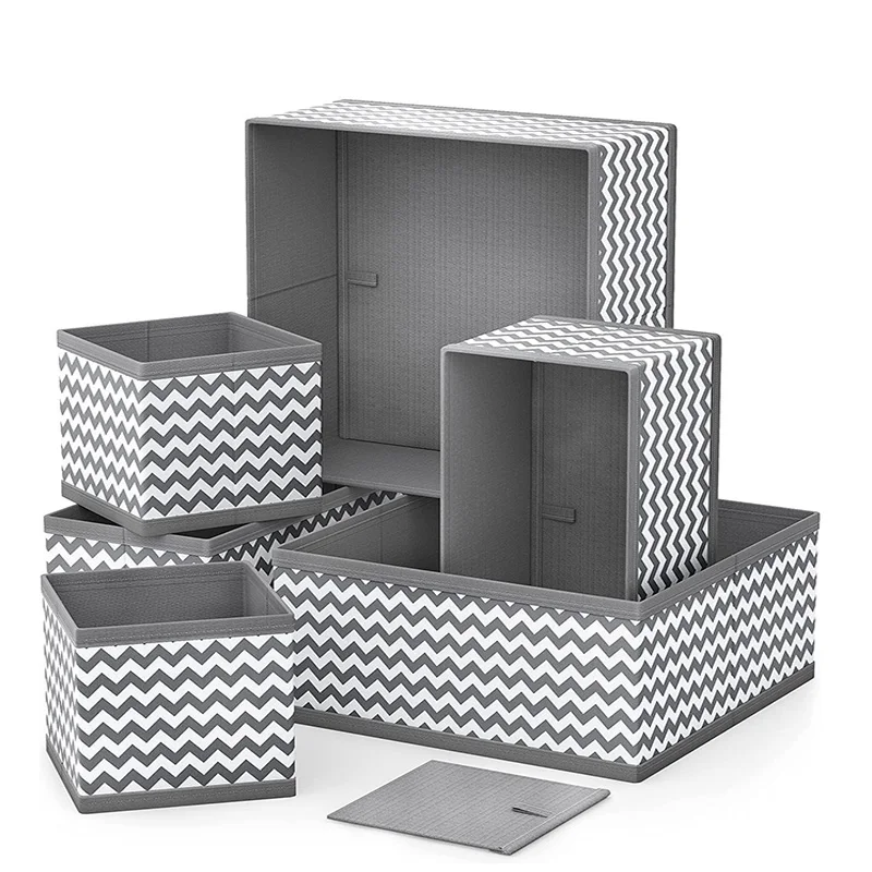 Set of 6pcs Foldable non woven fabric Organizer Box wardrobe storage organizers for Underwear, Socks, Ties, Bras, Scarves