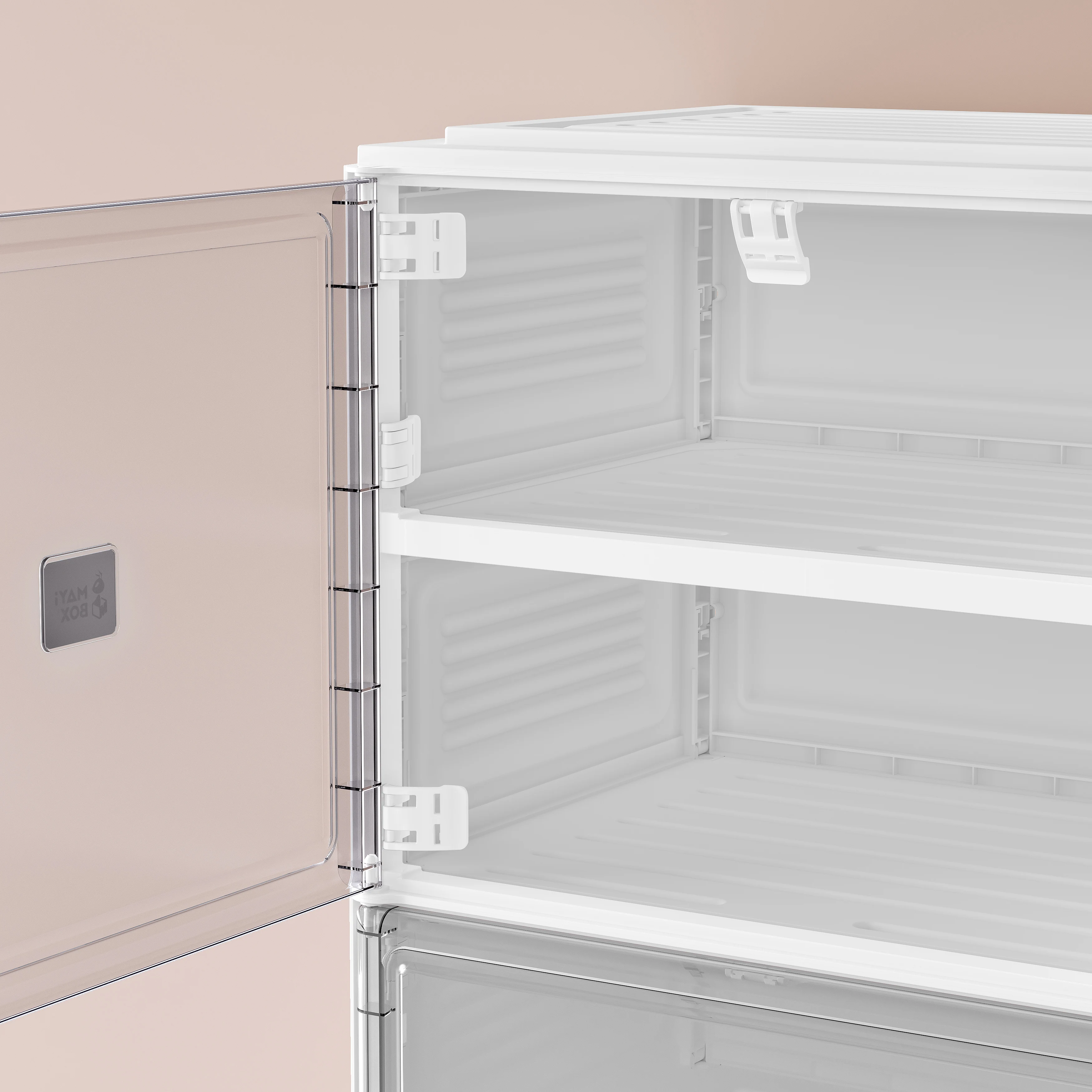 Front Open Drop Door Steady Stackable Simple Assemble Custom Sneakers Foldable Clear Shoe Storage Box With Magnetic Door