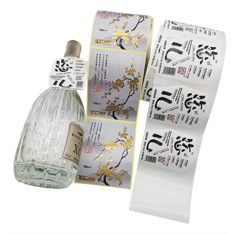 Custom Sticker Sheet Whiskey Wine Bottle Labels Printing High Temperature Resistant Hot Stamping Packaging Label