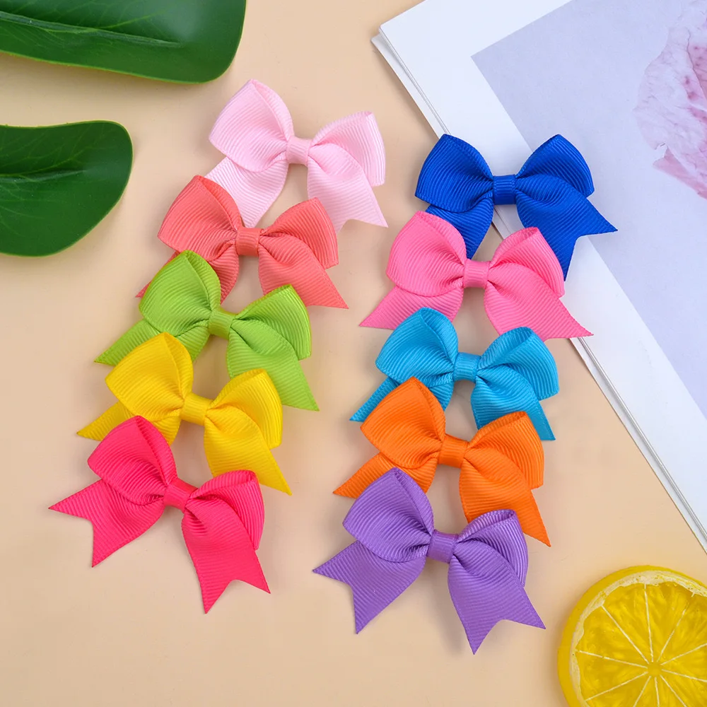 Solid Color Bows Clips School Bow Accessories Small Girls Kids Ribbon Hair Clip For Baby