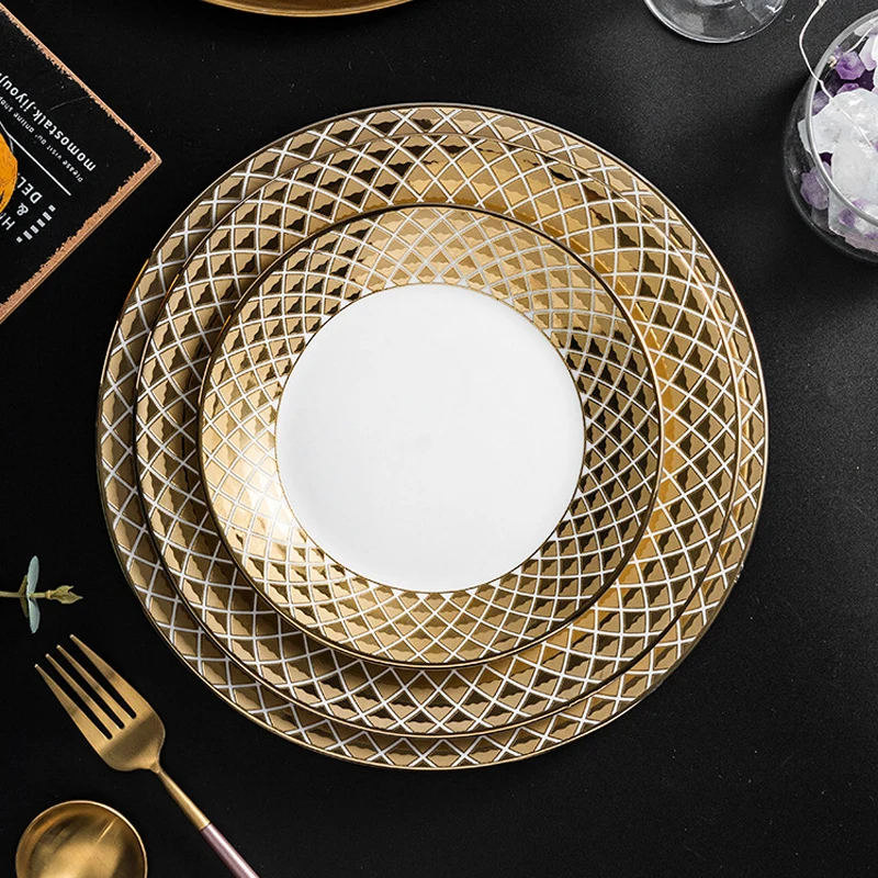 Custom Ceramic Plates Nordic Luxury Wholesale Fashion Dinnerware Gold Plates Dishes