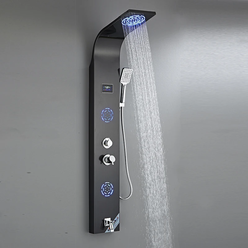 Modern LED Light Shower Panel Waterfall Rain Shower faucet Massage Jets Tub Shower Column Mixer Tap