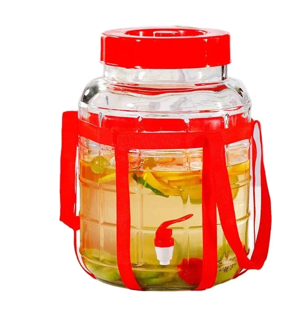 5L Glass Barrel with Strap & Spigot for Beverage drink juice beer water beverage dispenser with metal spigot