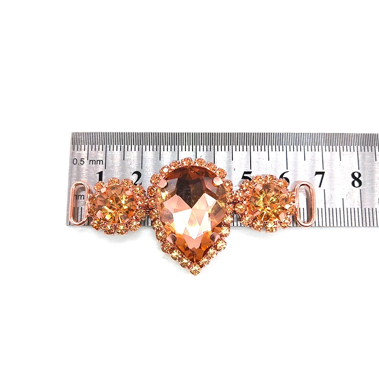 Factory Wholesale Fashion Glass Bra Buckle Rose Gold Alloy Light Peach Rhinestone Bikini Connector For Women Swimsuit Decoration