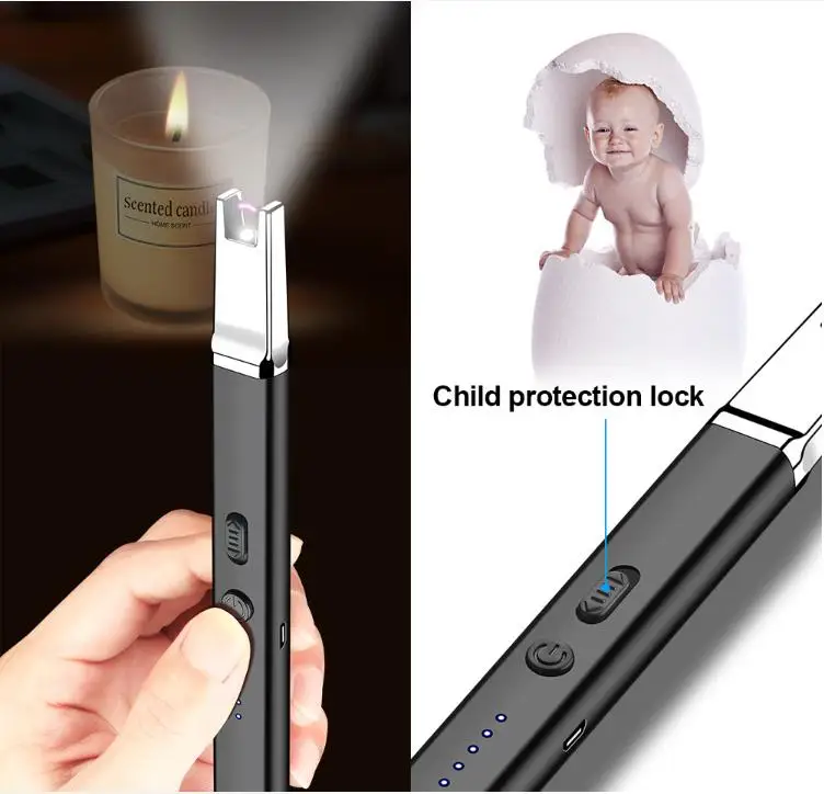 USB lighter Rechargeable Windproof Flamesless Long Arc Lighters BBQ Camping Arc Lighters with Led Light