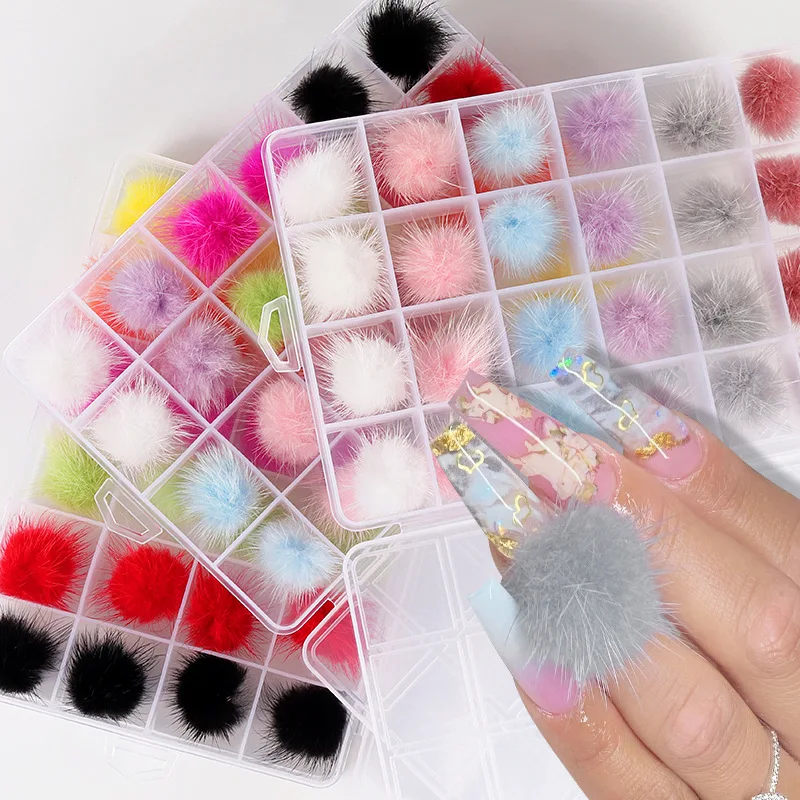 Nails Charms detachable fluffy nail poms decorations Salon supplies magnetic puffy nail pom