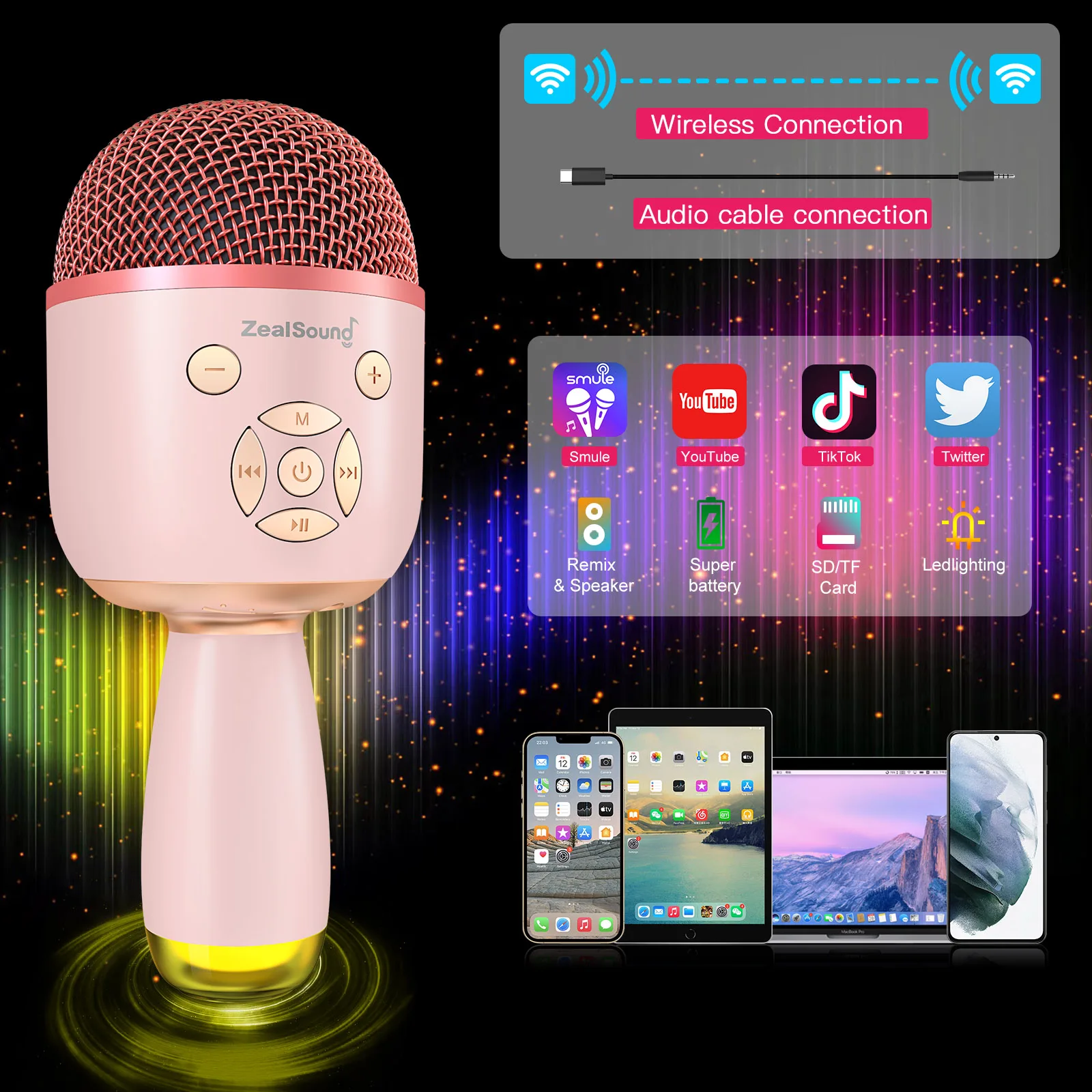 2022 New Style Customize Logo Kids Gift Wireless Disco Led Handheld Speaker Karaoke Microphone With Ce Rosh Fcc