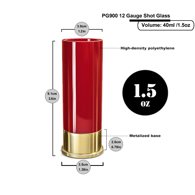 Hot Selling Polystyrene+Plating Plastic Shot Glass Set S/4 -12 Gauge Shot Gun Shell Style  Gift for Parties and Celebration