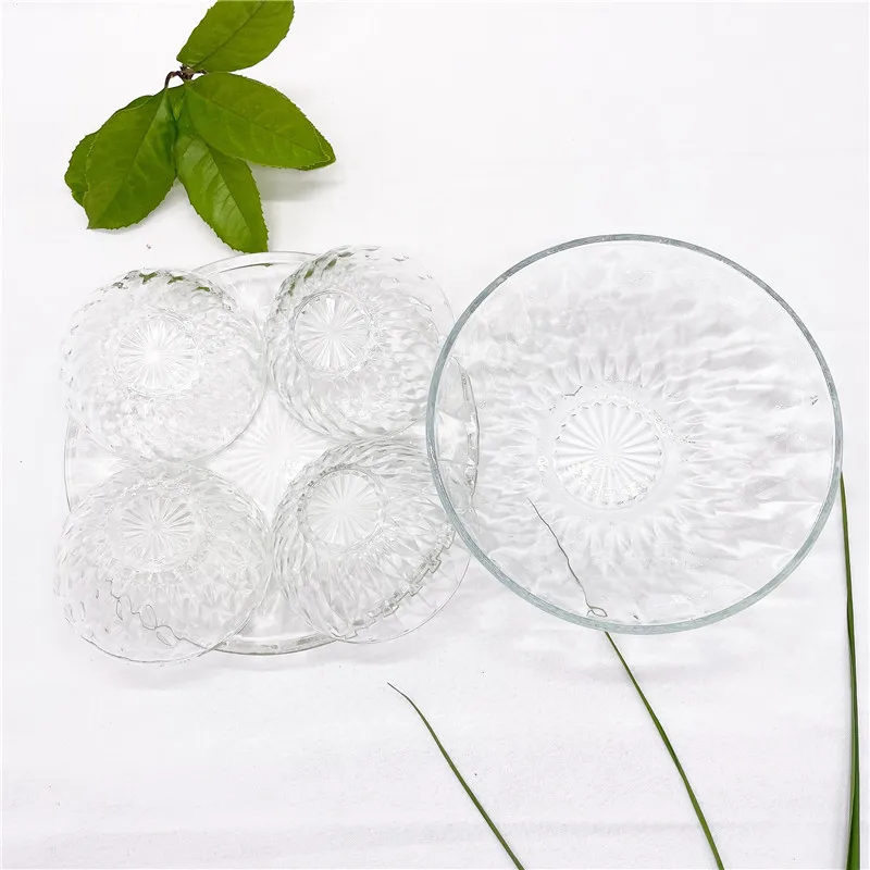 Factory direct sale diamond glass salad bowl glass dessert plate 6-piece set kitchen essential tableware price discount