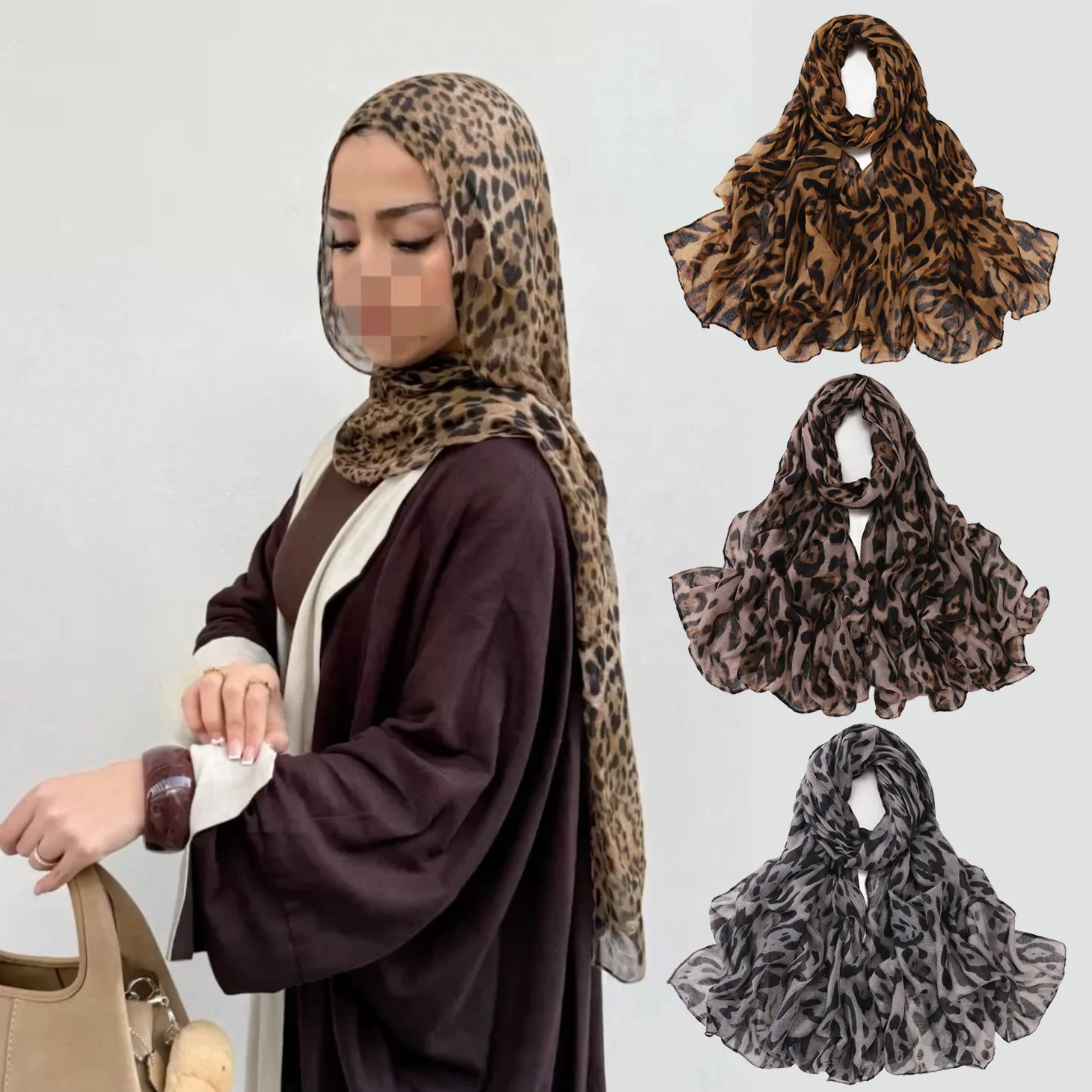Sharut Hot Selling Wholesale Women Muslim Shawl Light Weight Soft Cotton Scarf Large Leopard Print Hijabi Viscose Hijab Scarf