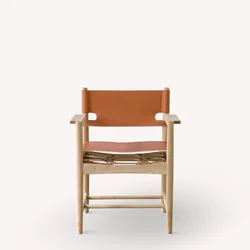 Nordic solid wood saddle leather back-to-back dining chair Spanish designer classic standard home wood arm leather chair