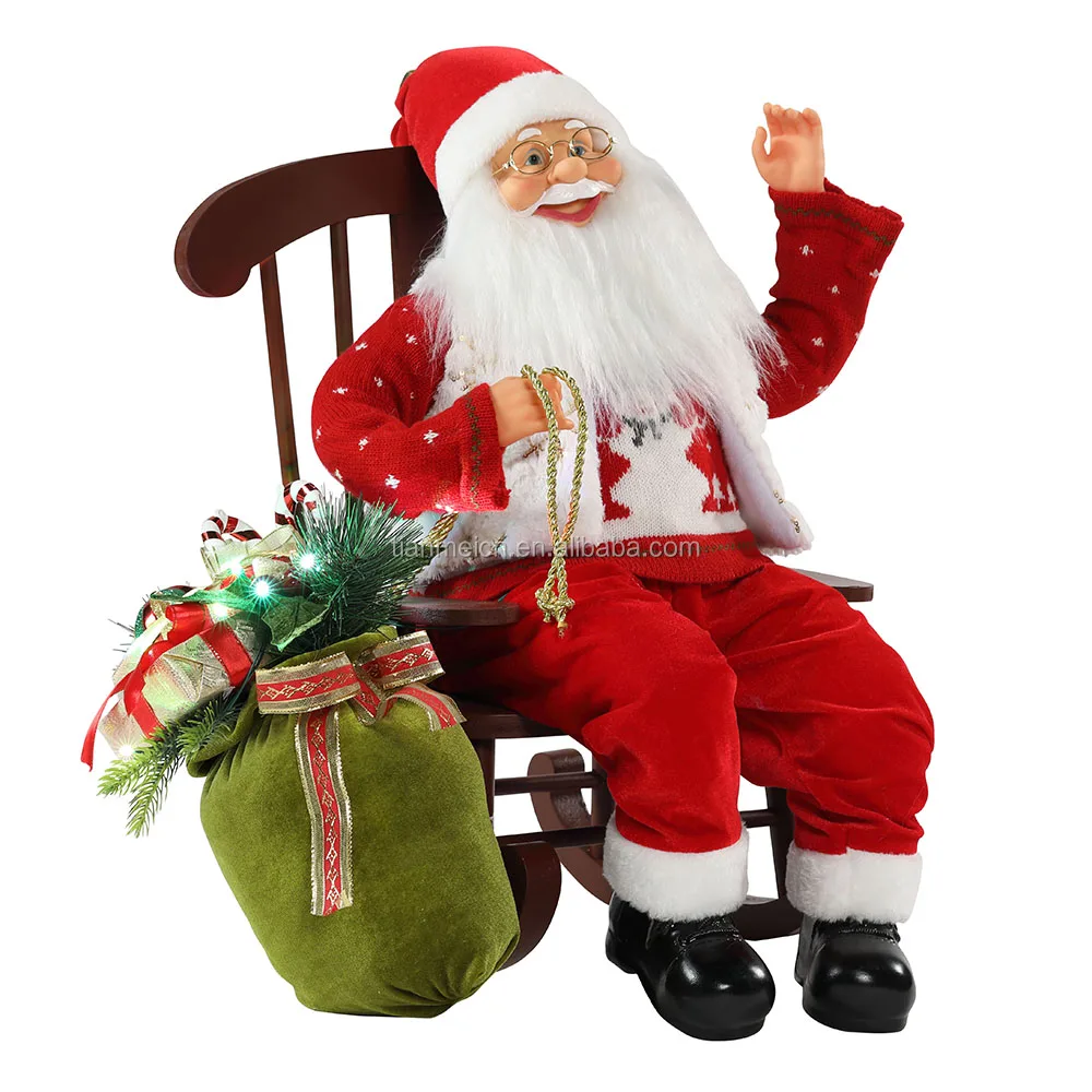 
55cm Chair Animated Santa Claus with Light Christmas Ornament Figurine Decoration Xmas dolls Holiday Collection Home Gifts 