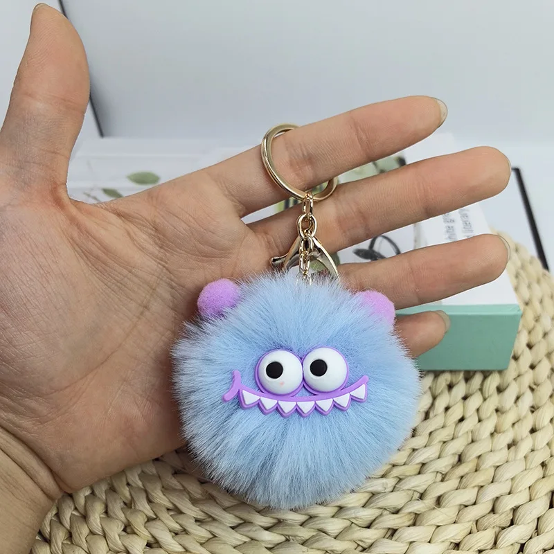 Cute Cartoon Plush Little Monster Keychain Pom Pom Key Ring Creative Plush Toy Doll Pendant Keychain For Key Bag Decoration