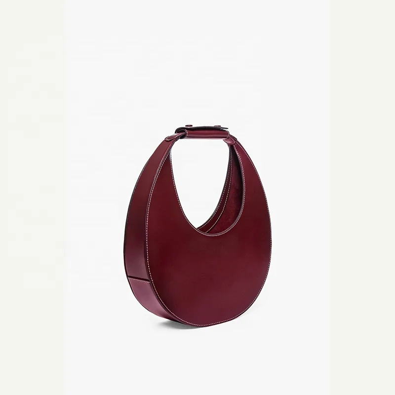 New Fashion Burgundy Ladies Shoulder Bag Trendy Pu Leather Half Moon Women Underarm Handbags