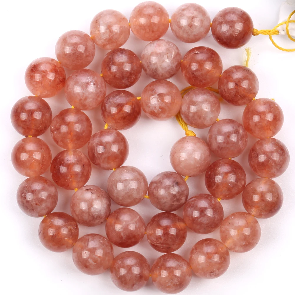 AsVrai U Natural Stone Sunstone Jade Bead Pink Smooth Round Loose Spacer Bead for Jewelry Making Supplier DIY Charm Bracelet 15