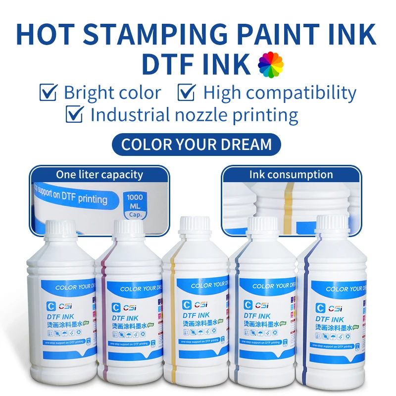 White1000ML Premium Color Bottle DTF Tinta Pigment Ink for E-pson XP600 L1800 L1300 L805 L800 Printer
