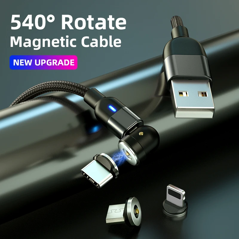 Free sample magnet 3in1 USB charging cable with 3 magnet heads Micro 360+180 degree rotate usb c charging cable