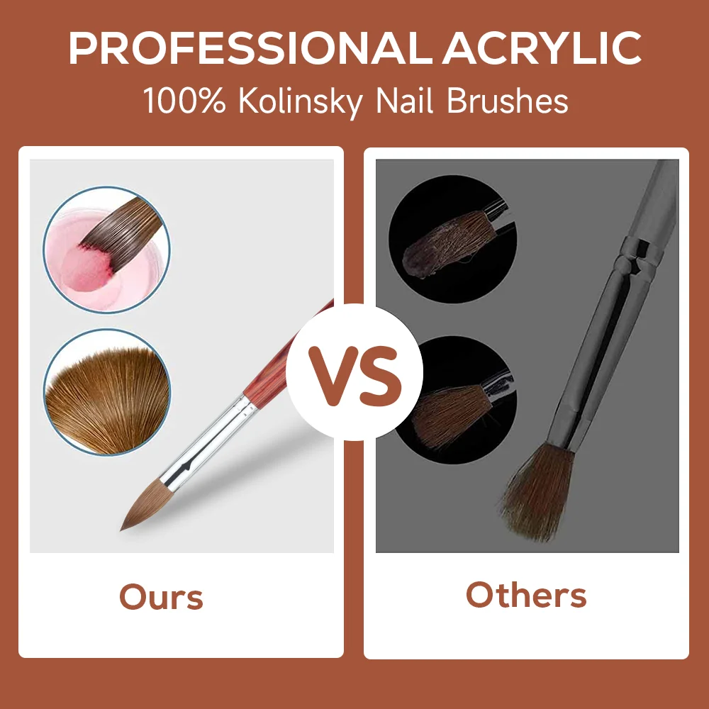 Wholesale Different Size 100% Kolinsky 3D Acrylic Nail Art Brush for Manicure Powder Wood Handle Sable Hair Nail Brush