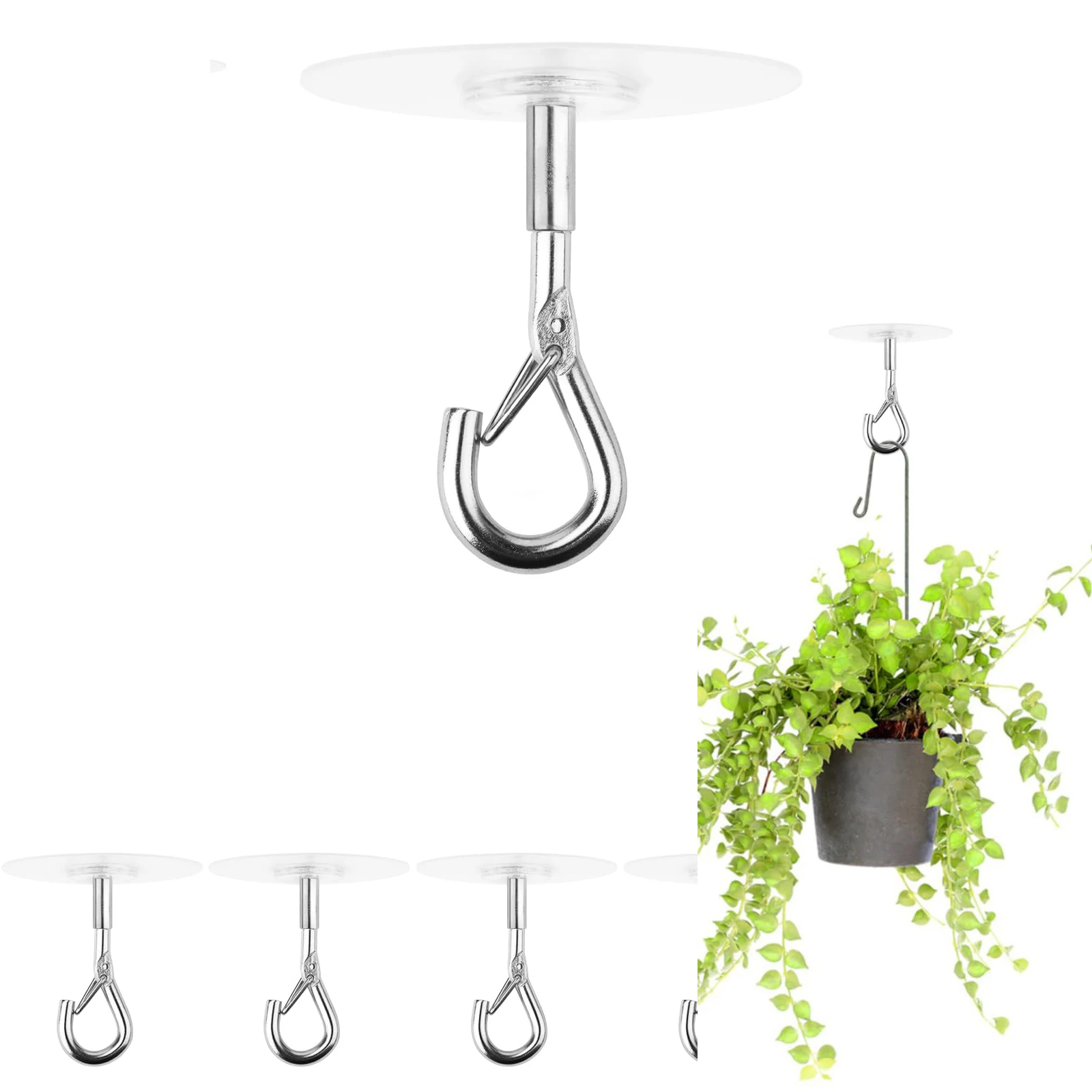 Self Adhesive Ceiling Hooks No Drilling  Stainless Steel Eye Hooks for Hanging Small Plants Wind Chimes,Easy to Open