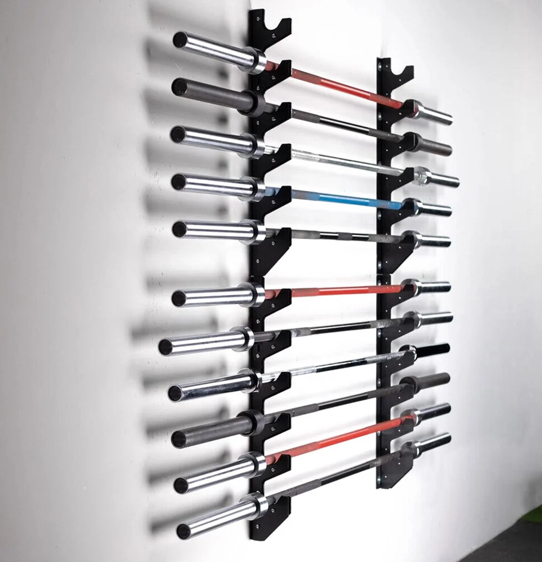 SMARTFIT gym fitness horizontal wall mounted barbell gun storage rack 6 bar holder