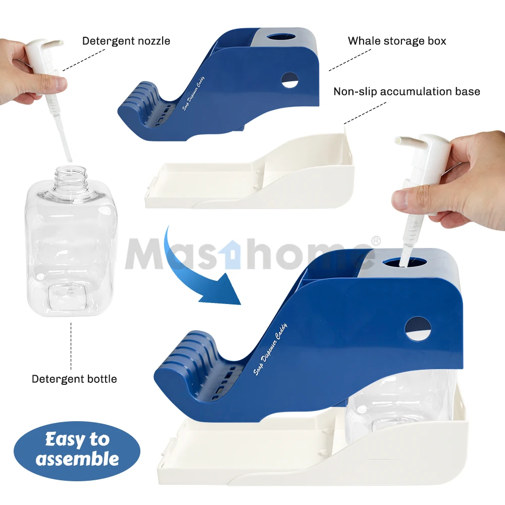 Masthome Whale Design Dish Soap Dispenser Sponge Holder Kitchen Sink Caddy Dishwashing Liquid Soap Pump Dispenser Sink Organizer