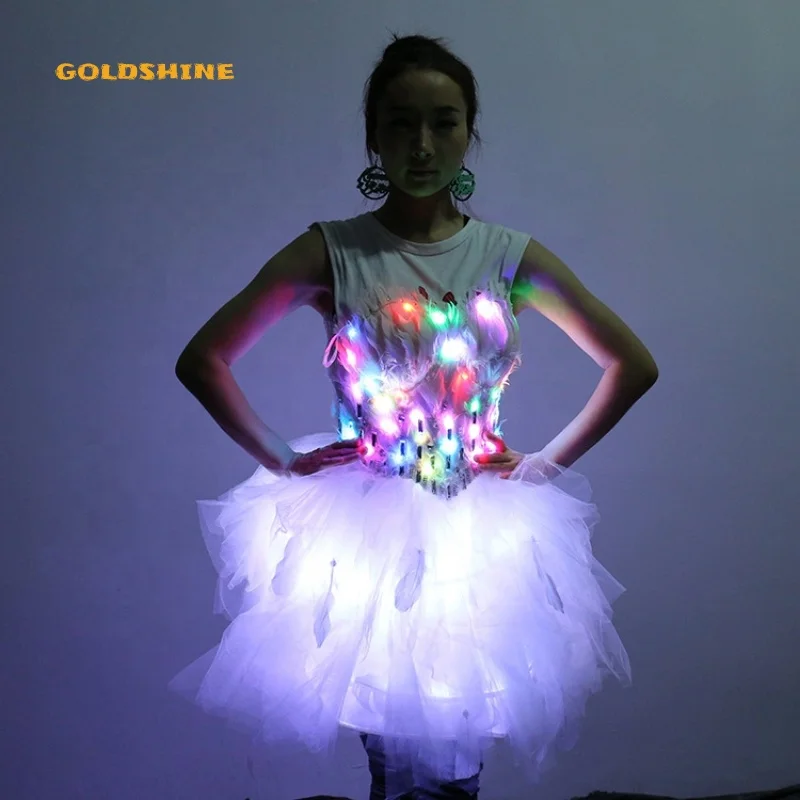 Luminous Clothes Ballroom Show Club Stage Dancer LED Ballet Dress Ballerine LED Wedding Suit tutu dress lights led dance costume