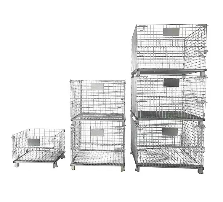 Industrial folding steel material handling logistic stacking galvanzized metal wire mesh storage cage