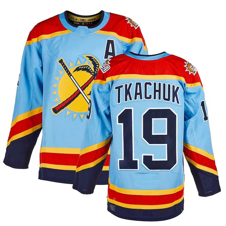Готовый к отправке Florida Matthew Tkachuk пудра синий Реверс Ретро 2 0 лучшее качество сшитый хоккейный трикотаж