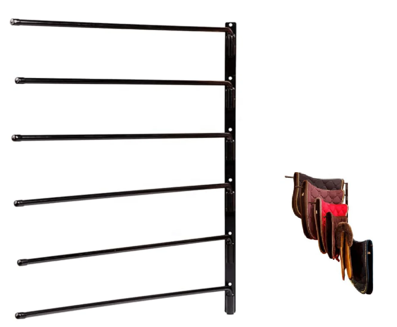 6 Layers Swing-Out Rotatable Horse Saddle Pad Rack Heavy Duty Wall Mount  Long  Arms for Various Accessories