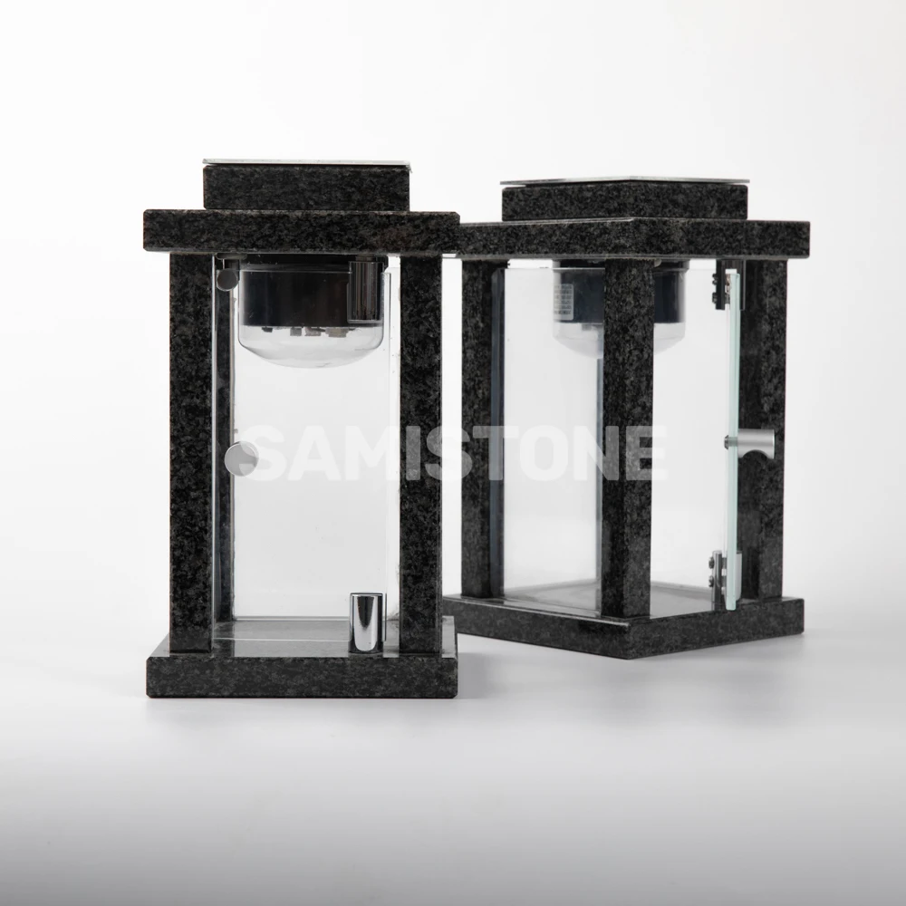 Samistone Granite Solar Power Candle Holder Cemetery Garden Lamp Light Memorial with Remote Control