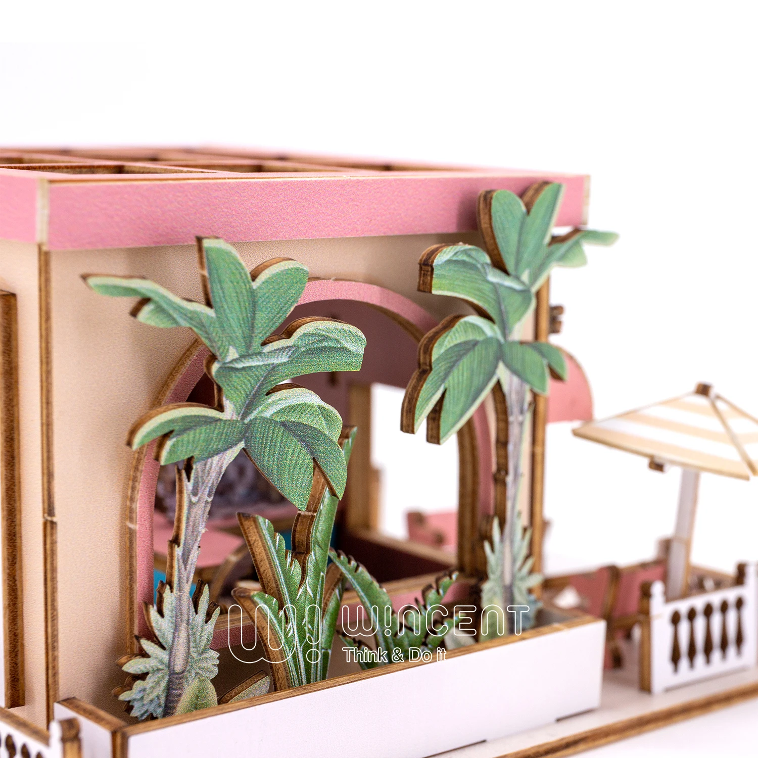 Wincent Wholesale Coffee Shop Style Wood doll house Diy 3d Miniature Dollhouse Kit For Girl