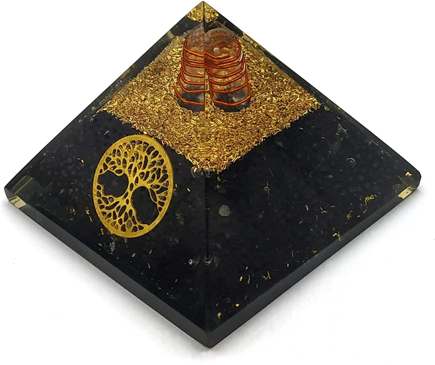 Черный турмалин кристалл ОРГОН Пирамида драгоценный камень с металлическим деревом жизни символ энергии генератор: декор Исцеление Кристалл ОРГОН