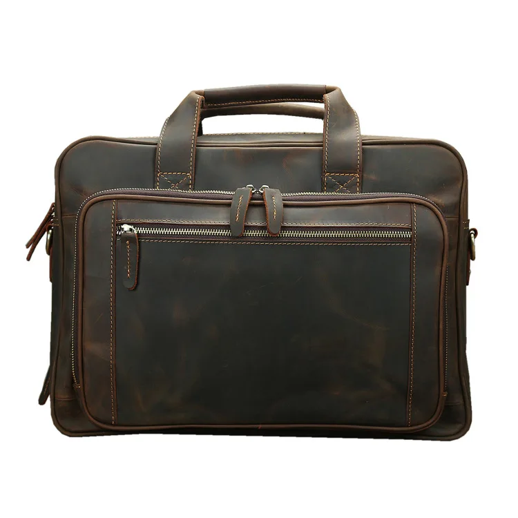 SCHLARTUM Business Quality Crazy Horse Leather Men Shoulder Computer Handbag Laptop Bag Briefcases for Lawyers