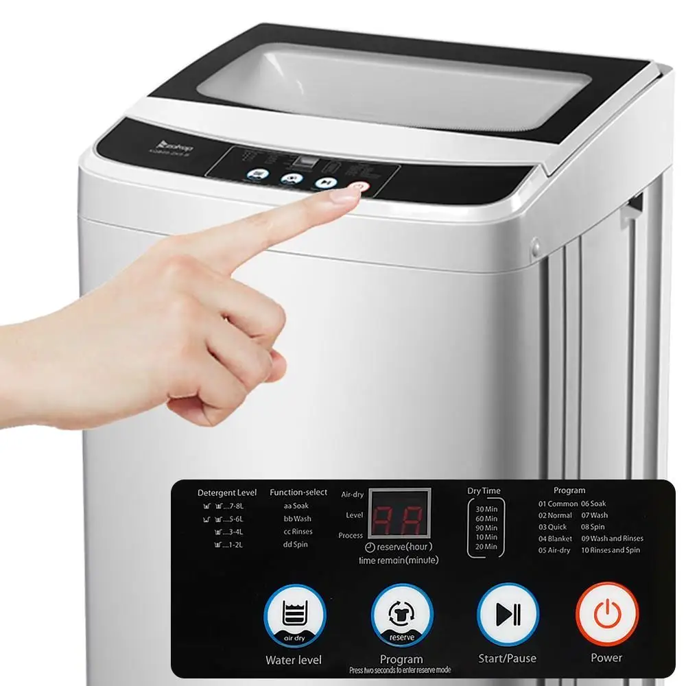 Fully-Automatic Washing Machine Portable Compact Laundry Washer Spin With Drain Pump 110V 60Hz,10 Programs 8 Water Level