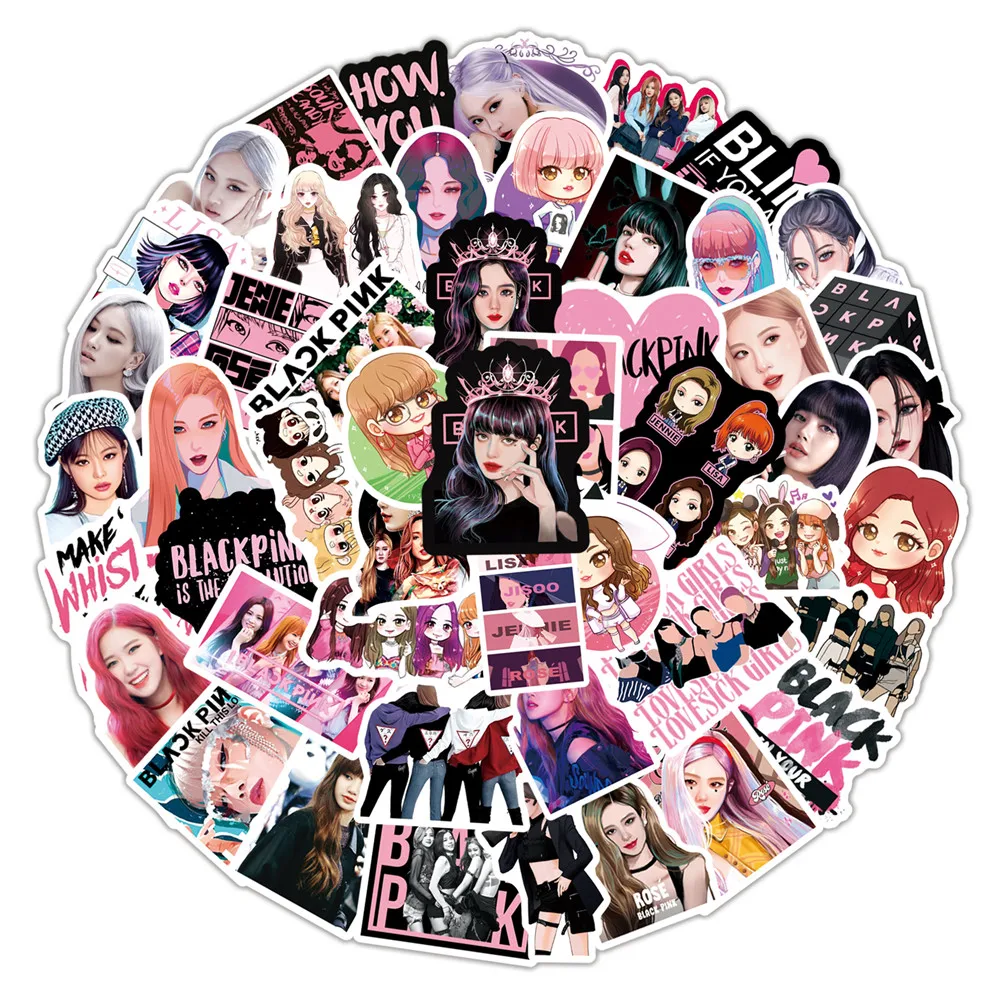  50 шт. корейские женские наклейки Kpop Star Jisoo Jennie Rose Lisa черные и Розовые «сделай сам» для ноутбука скейтборда чемодана