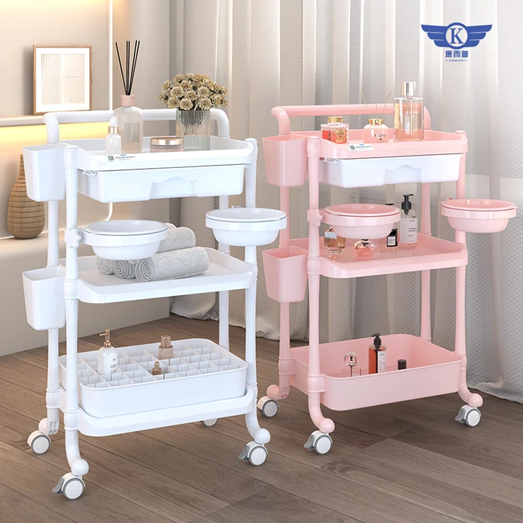 New Design Cheap Thick And Strong Bearing 150 kg Beauty Carts Multi-layer Pink/White  Trolley Cart Stand Beauty